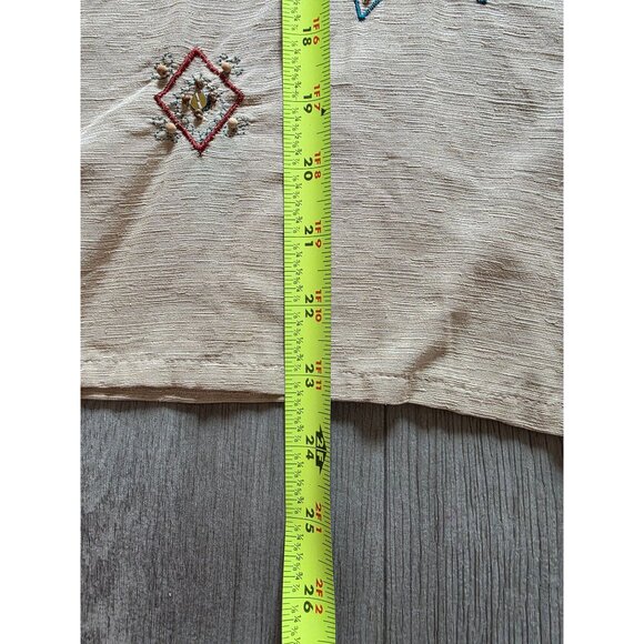 Alfed Dunner Tan Embroidered Floral Button-Up Blouse With 3/4 Sleeves 12p - Picture 9 of 10